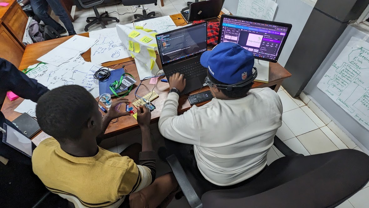 One of the teams working around the clock through the night during the 36-hour Agri-Tech Hackathon