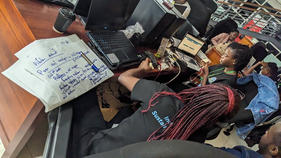 The Ecotera team working on their prototype throughout the night.